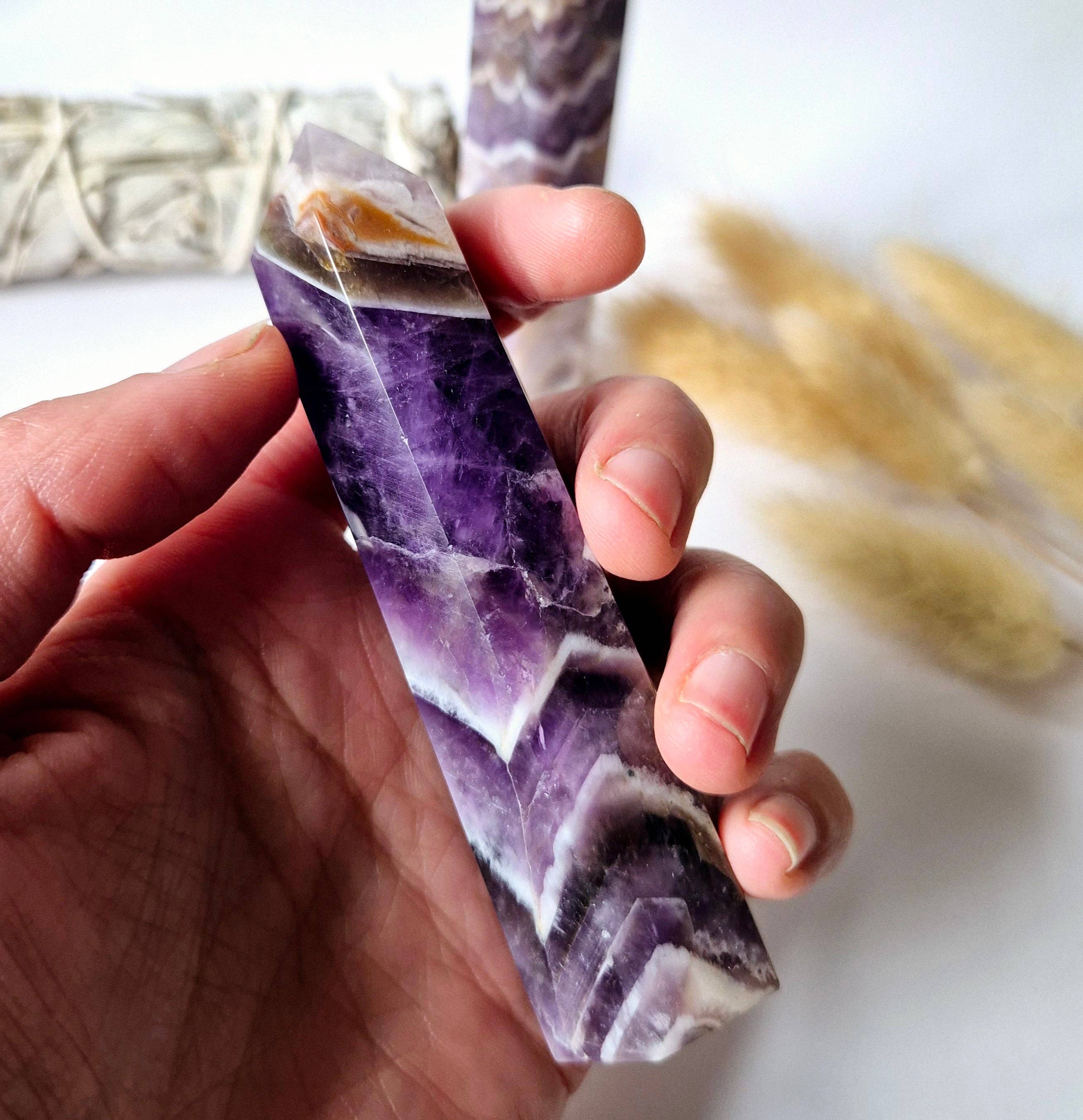 Moonlight Gemstones - Wholesale Spiritual Stone/Crystal - Gemstone Dream Chevron Amethyst Obelisk Tower - 10cm4