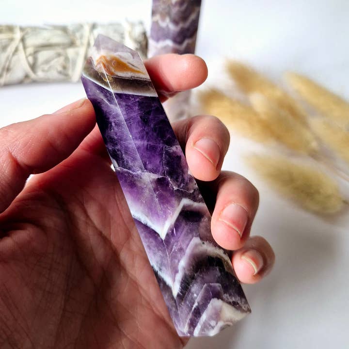 Moonlight Gemstones - Wholesale Spiritual Stone/Crystal - Gemstone Dream Chevron Amethyst Obelisk Tower - 10cm4