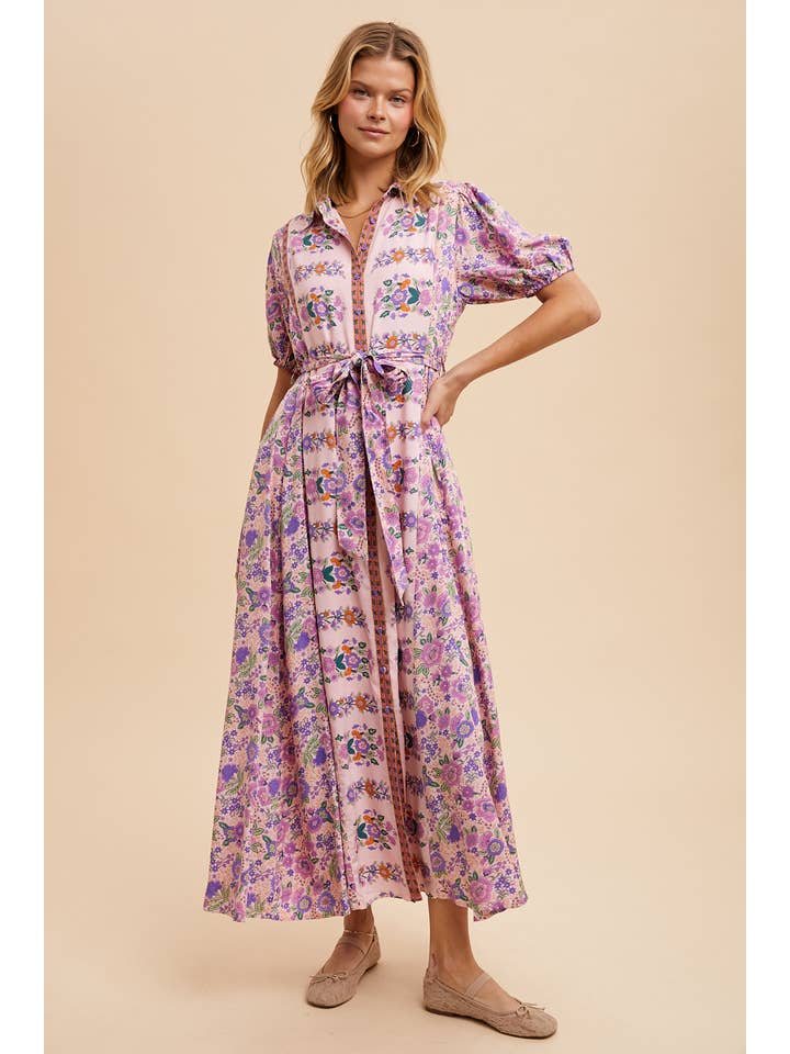 In Loom - Wholesale Dress - Women's - BORDER PRINT BUTTON DOWN MAXI DRESS