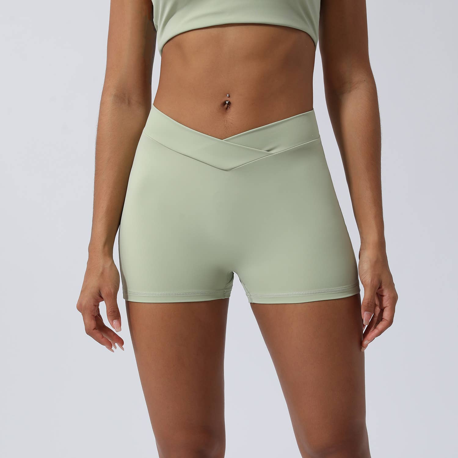 Sodalemon - Wholesale Athletic Shorts - Women's - Women V-Cross Waist Butt Lifting Yoga Shorts0