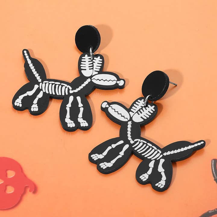Sensibling Corp. - Wholesale Dangle Earrings - Halloween Skeleton Balloon Dog Dangle Earrings2