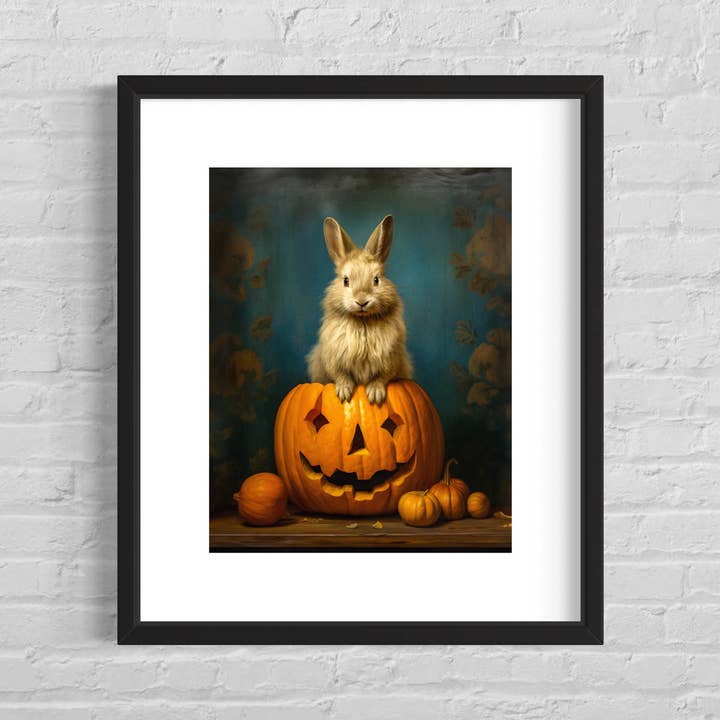 Salty Alyce - Wholesale Art Print - Rabbit In A Jack O Lantern Pumpkin Wall Decor 36AS4