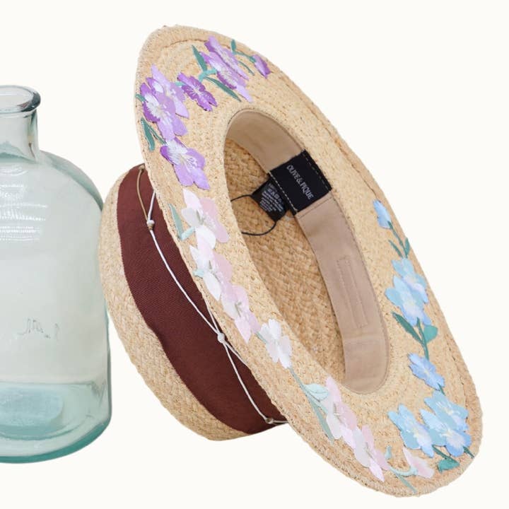 Olive & Pique - Wholesale Straw Hat - Women's - Floral Embroidery Raffia Straw Boater Sun Hat, Adjustable7