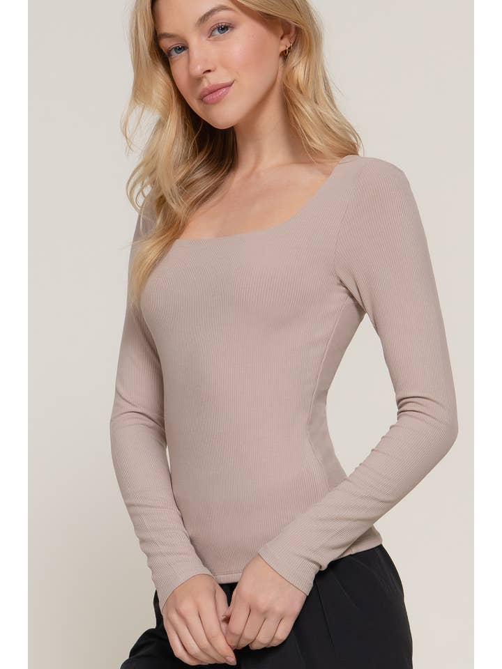 Active Basic | Active USA - Wholesale Knit Top - Women's - Long Sleeve Square Neck Double Layer Ribbed Knit Top26