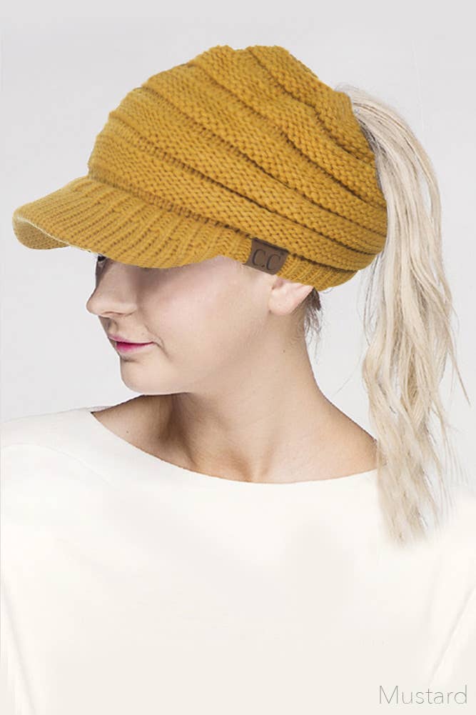 Hana - Wholesale Beanie - Women's - C.C Knit Brim Messy Bun Ponytail Beanie7