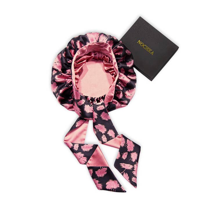 Nochka - Wholesale Sleep cap / bonnet – women's - Vintage Pink Print Reversible Bonnet with Ties