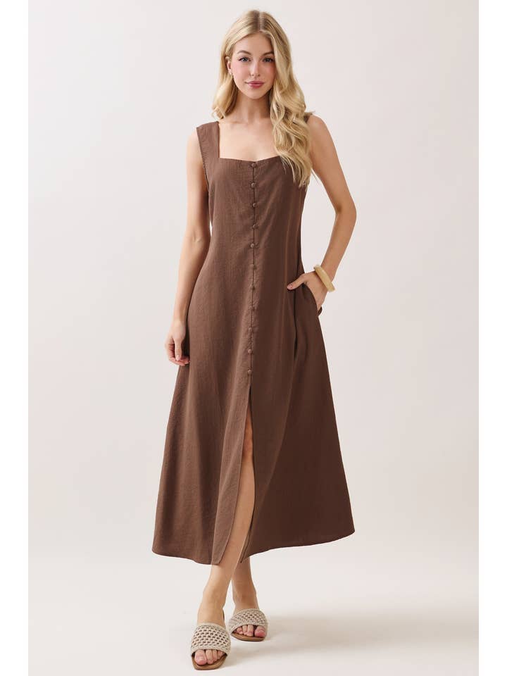 SQUARE NECK BUTTON DOWN SLEEVELESS DRESS - VJD400017 for wholesale by Final Touch