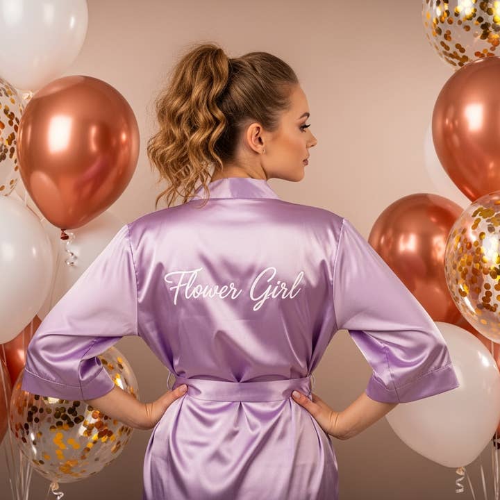 Personalized Embroidery Satin Flower Girl Proposal Robes   for wholesale by The Blissful