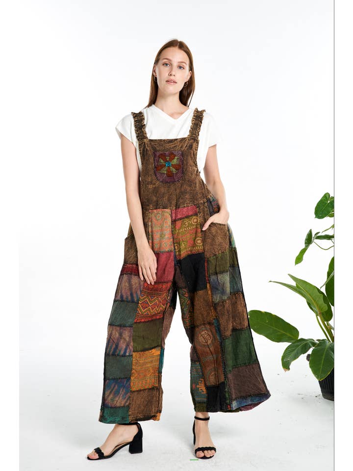 Kathmandu Imports - Vente Combinaison – femme - Combinaison à jambes larges en patchwork (TH-1782)4