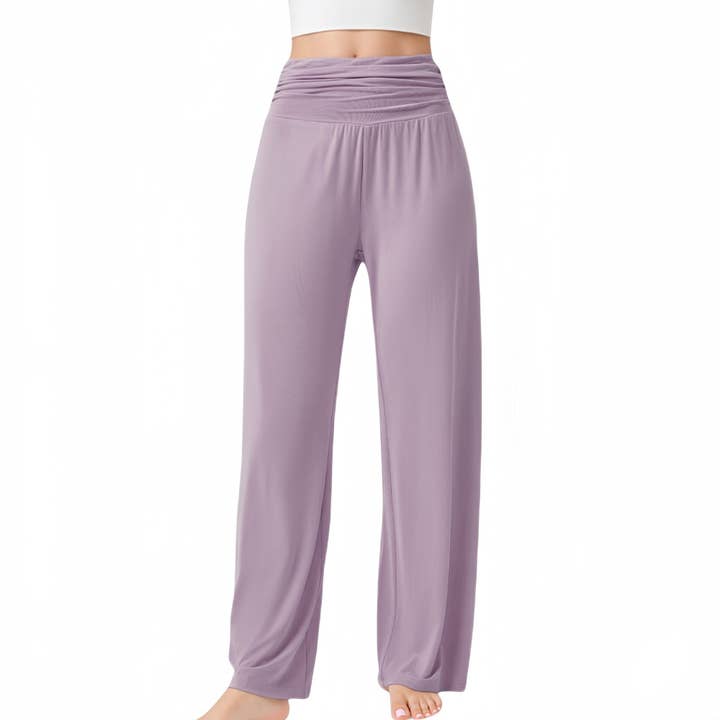 Wide Leg Pants with Fold Over Waistband and Adjustable Draws for wholesale by Active by Anna-Kaci