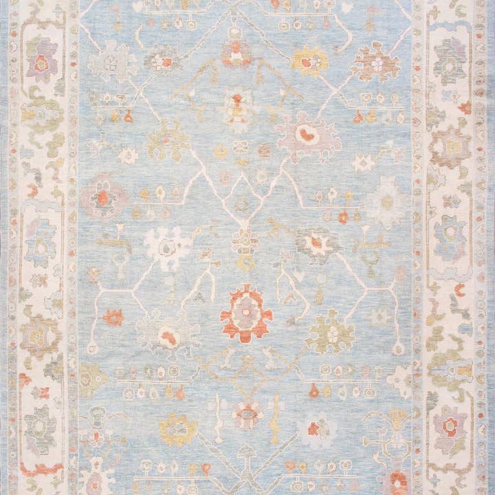 Oushak Türkischer handgeknüpfter Teppich, Blau/Elfenbein - 9'5'' X 12'11'' für den Großhandel von Canvello