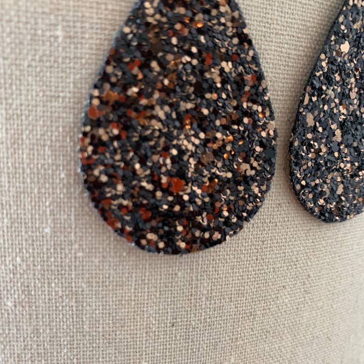 Brown Chunky Glitter Vegan Leather Earrings. for wholesale by Luna And Loki Design