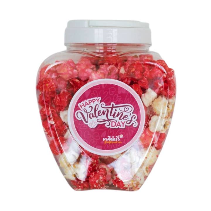 Pot cadeau en forme de cœur de 5 tasses - Valentine Mix Popcorn pour la vente par Nikki's Popcorn Company