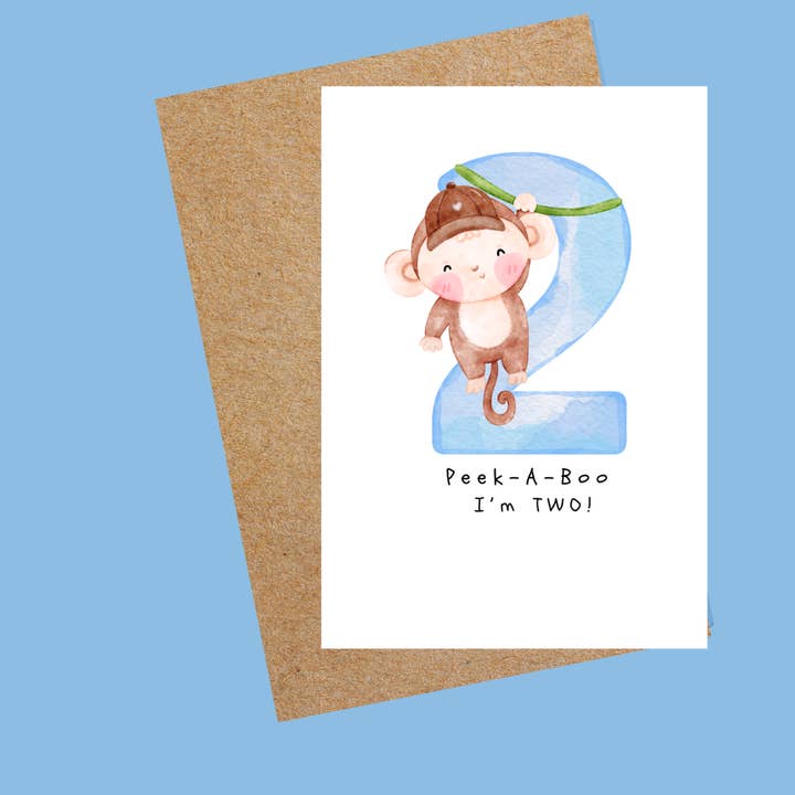 Kiekeboe, ik ben twee! - Aapje Verjaardag voor wholesale door I Hart Pink Cards