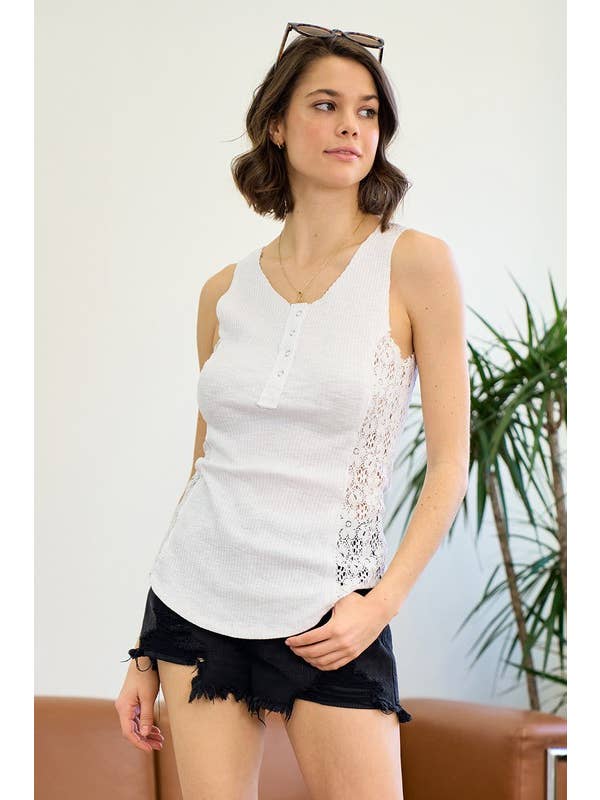 Doe and Rae - Wholesale Tank Top - Women's - Henley Tank Top - 15070T
