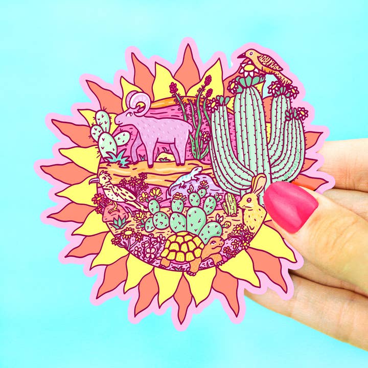 Desert Sun Landscape Wildlife Cactus Vinyl Sticker for wholesale by Turtle's Soup