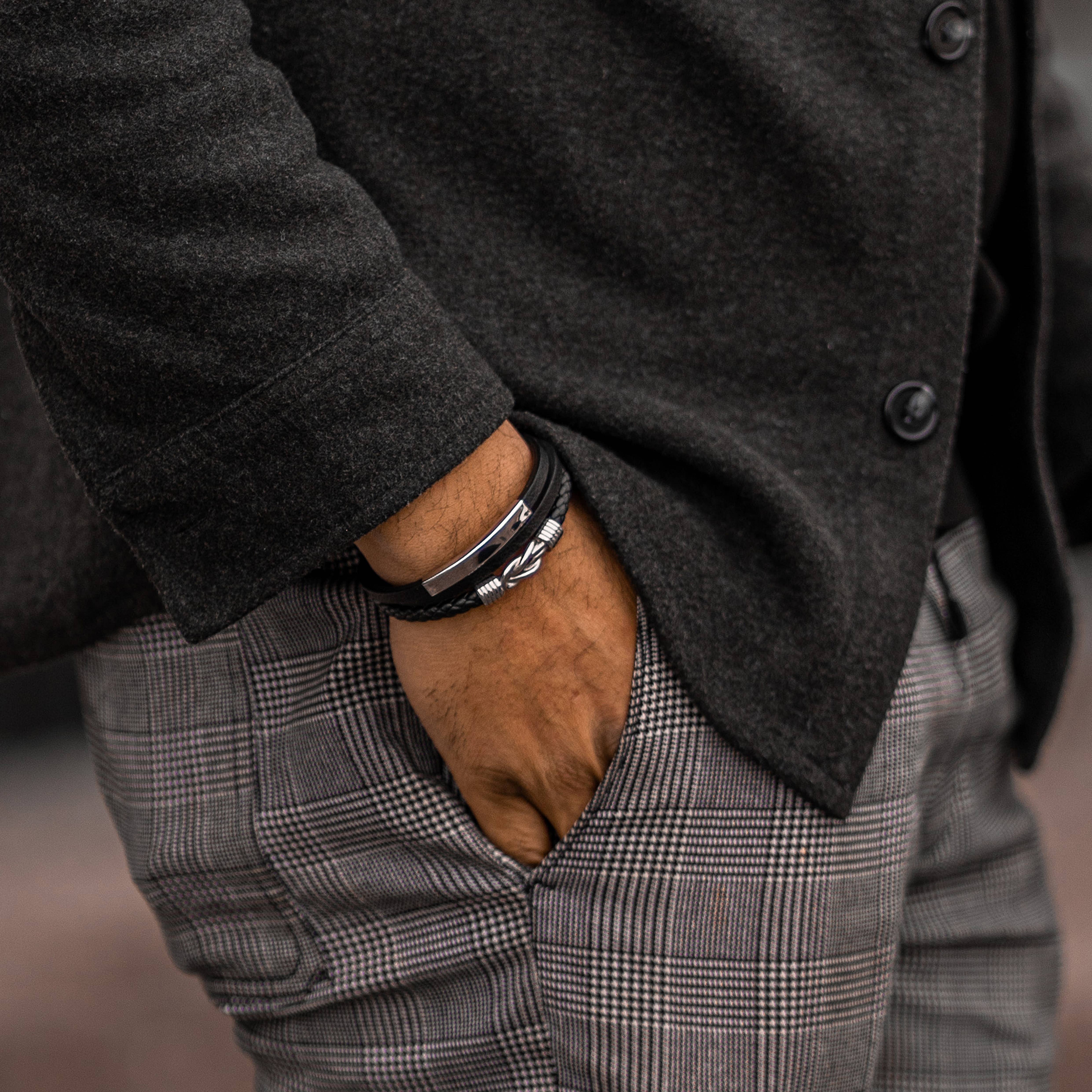 SERASAR - Wholesale Geweven/gevlochten armbanden - „Proud” leren armband - zilver - B0404