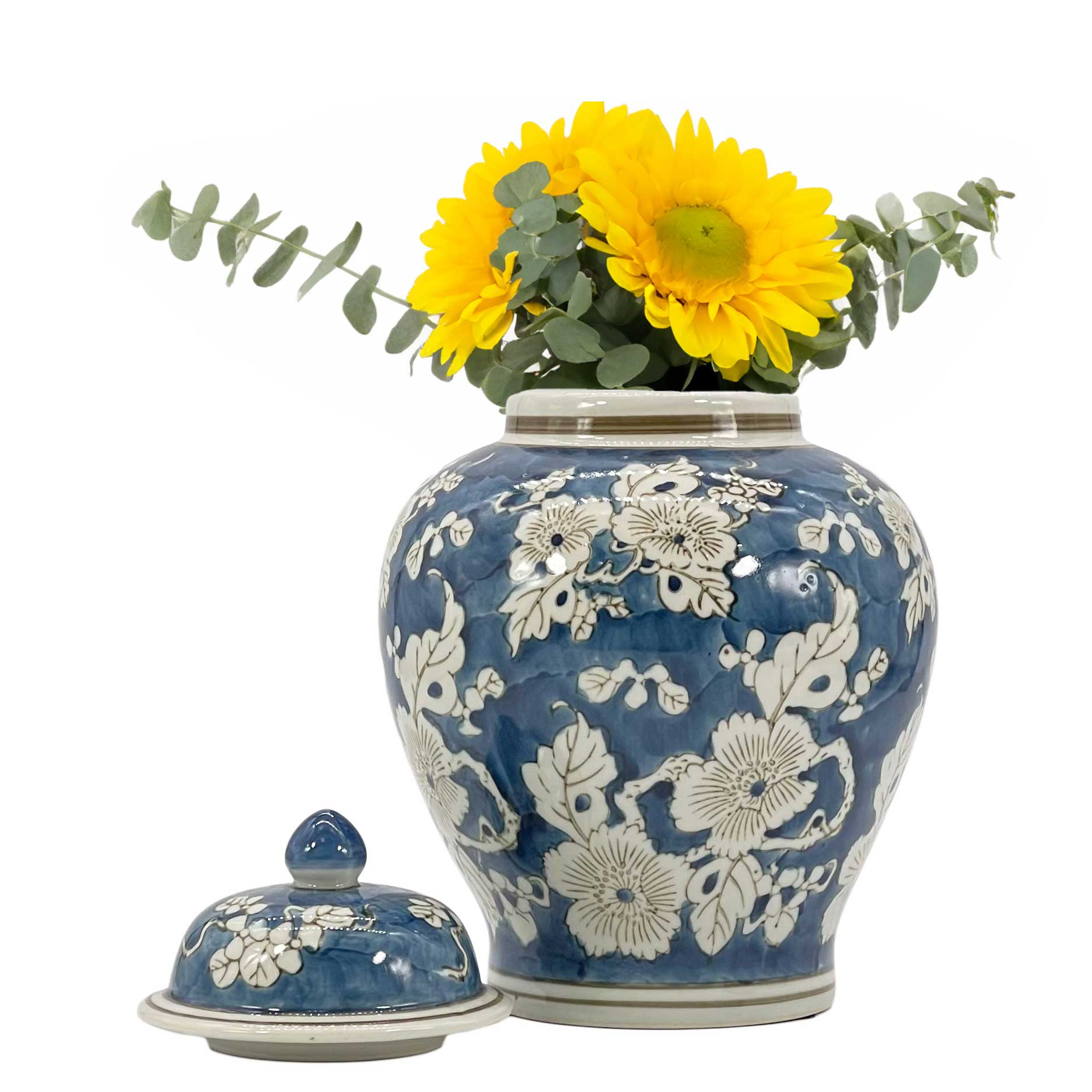 Galt International Company - Vente Bocal décoratif - Jarre en céramique chinoiserie florale 30 cm1