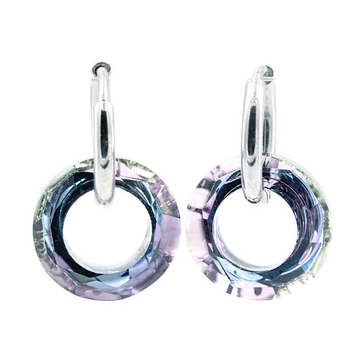 Créole Cosmic 05 en acier inoxydable avec breloque en cristal pour la vente par Sergio Engel jewellery