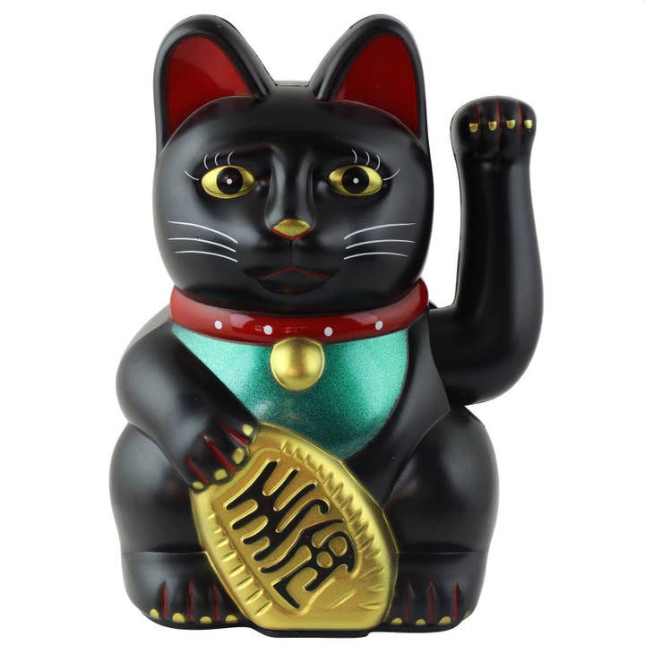 Tribal Trade GmbH - Wholesale Decorative Figurine - Lucky cat Maneki-neko waving cat 15cm black