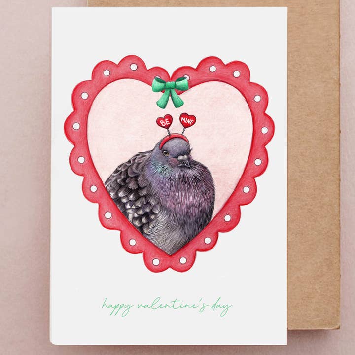 Pigeon Valentines Card for wholesale by Beth Goodwin Designs