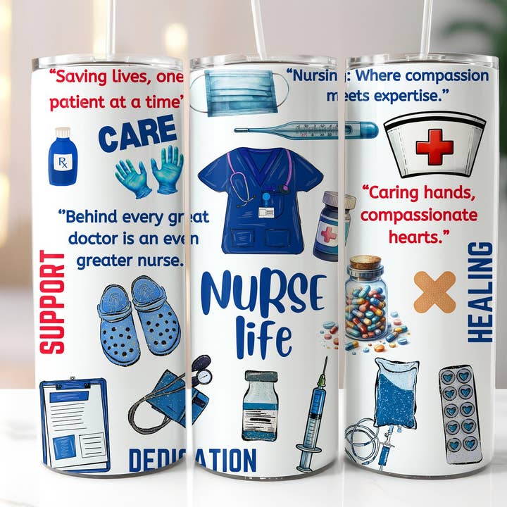 Dm Crafting - Wholesale Insulated Mug/Tumbler - Nurse Life Tumbler, 20oz Skinny Tumbler, Nurse Cup, Gift