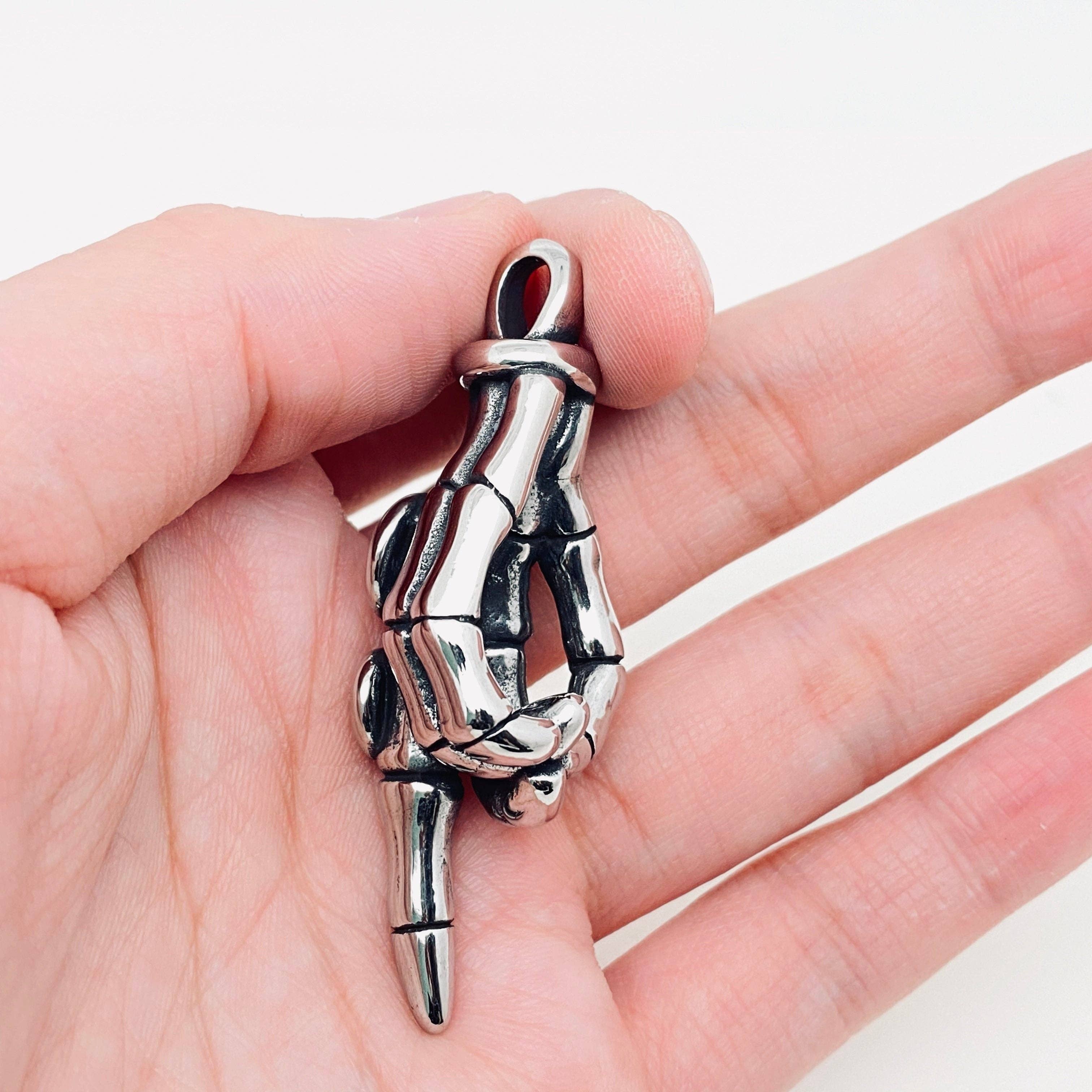 Mio Queena – wholesale Craft supplies – Stainless Steel Smiling Face Middle Finger Pendant - MJ/MNP1