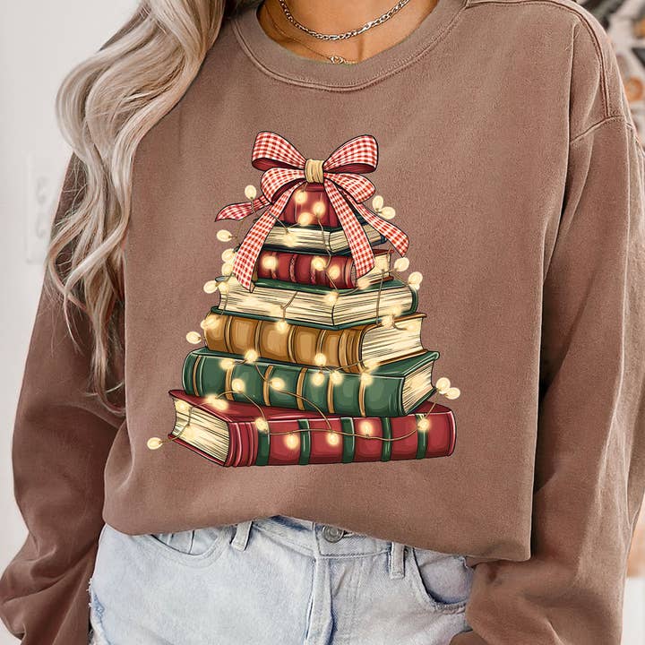 Vintage Book Tree Stack Comfort Colors Sweatshirt for wholesale by Kissed Apparel