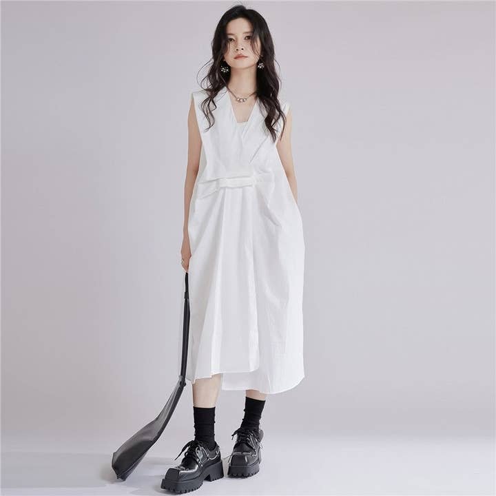 Ärmelloses Maxikleid mit asymmetrischem V-Ausschnitt für den Großhandel von MoodGold