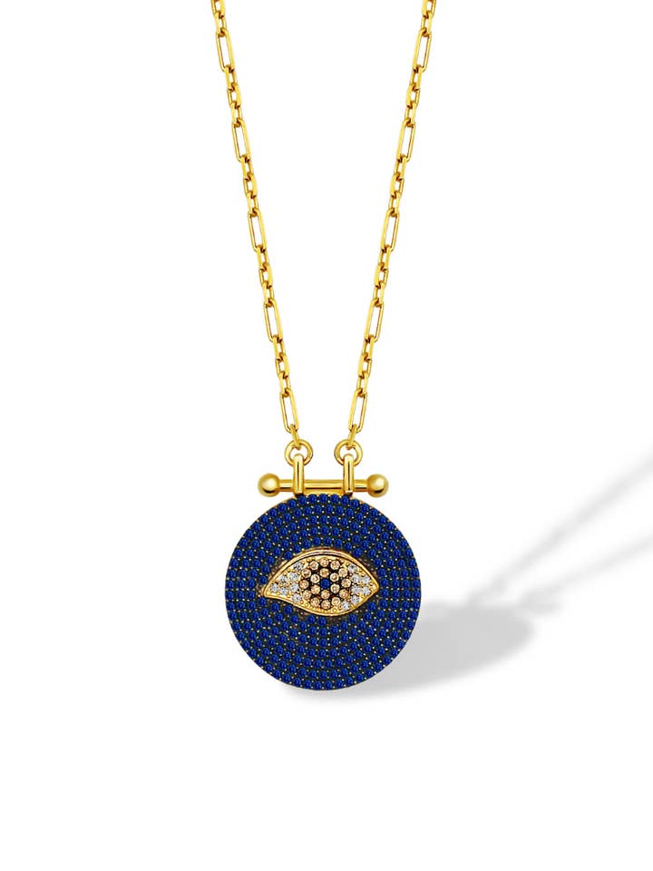 Evil Eye Medaillon Halskette - Blau für den Großhandel von ALEXIS DAOUD JEWELRY
