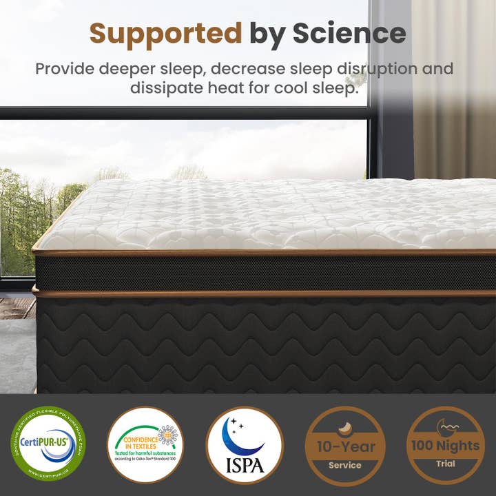 39F Inc. - Wholesale Bed - 10in King Plush Hybrid Mattress - Fiberglass-Free 6