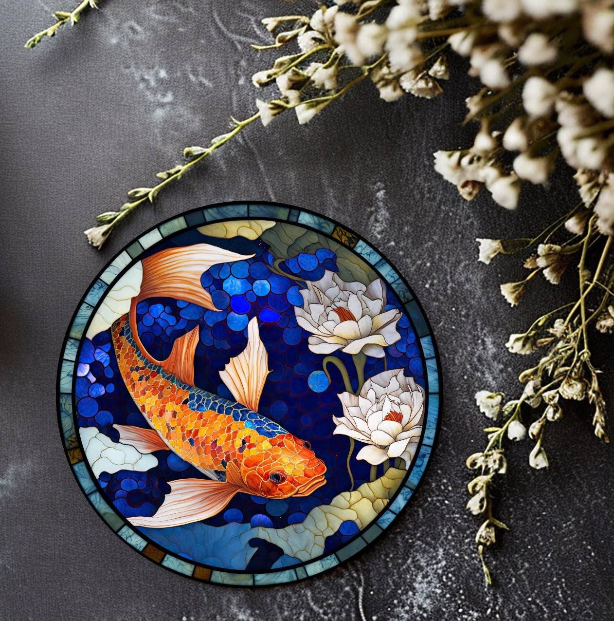 Fernville Creations - Wholesale Coasters - Stained Glass Koi & Goldfish Ceramic Coasters for Home Decor4