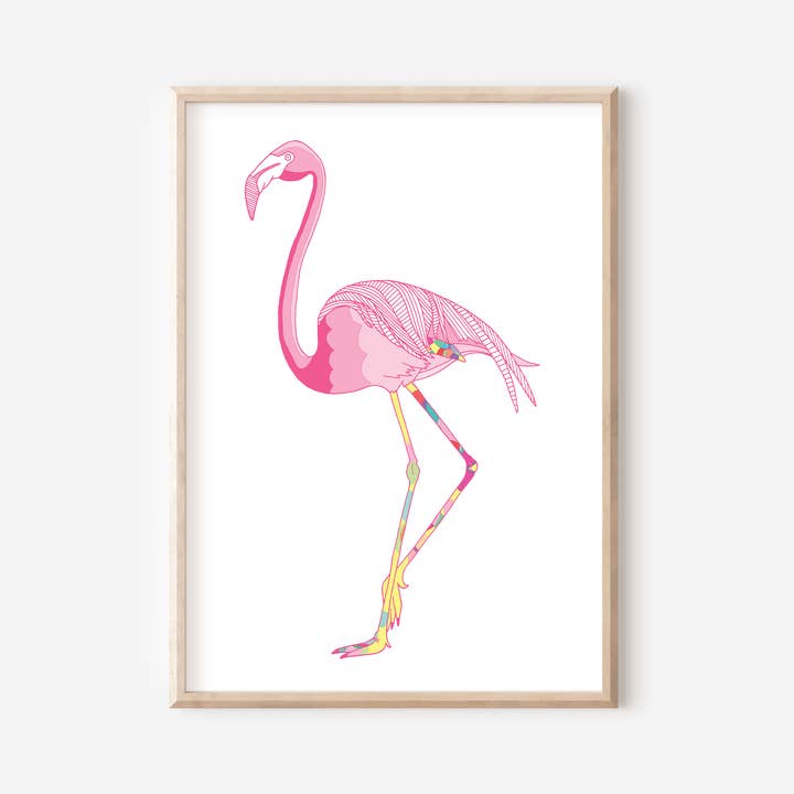 Funny Flamingo Art Print | Bright Pink Bird Wall Decor for wholesale by You've Got Pen On Your Face