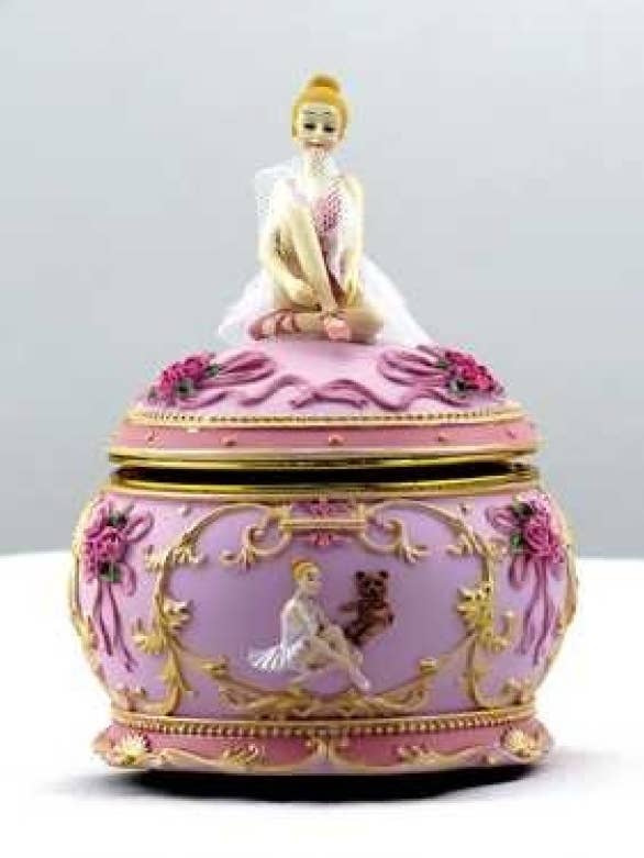 Boîte à souvenirs ronde en céramique pour ballerines pour la vente par Musicbox Kingdom