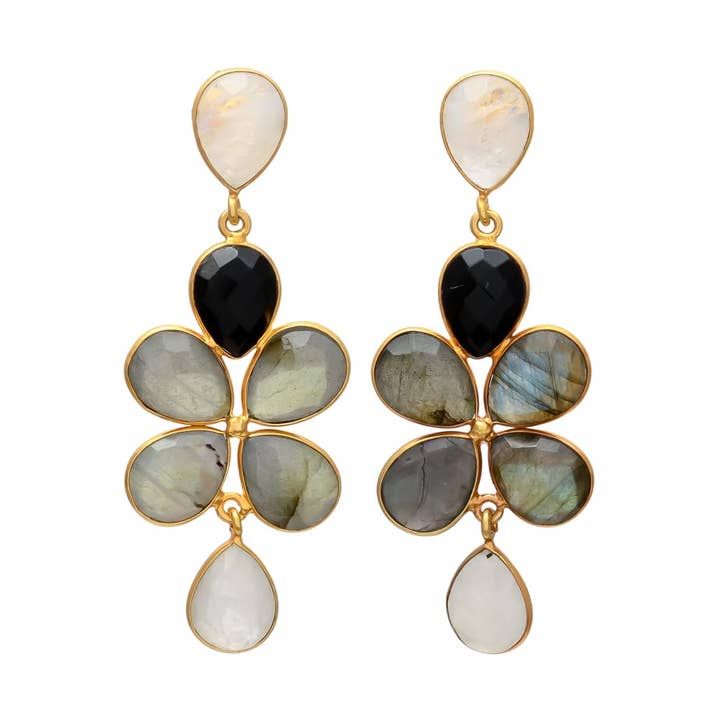 Madrid Luna örhängen med svart och labradoritsten för wholesale av Mestiza Joyas