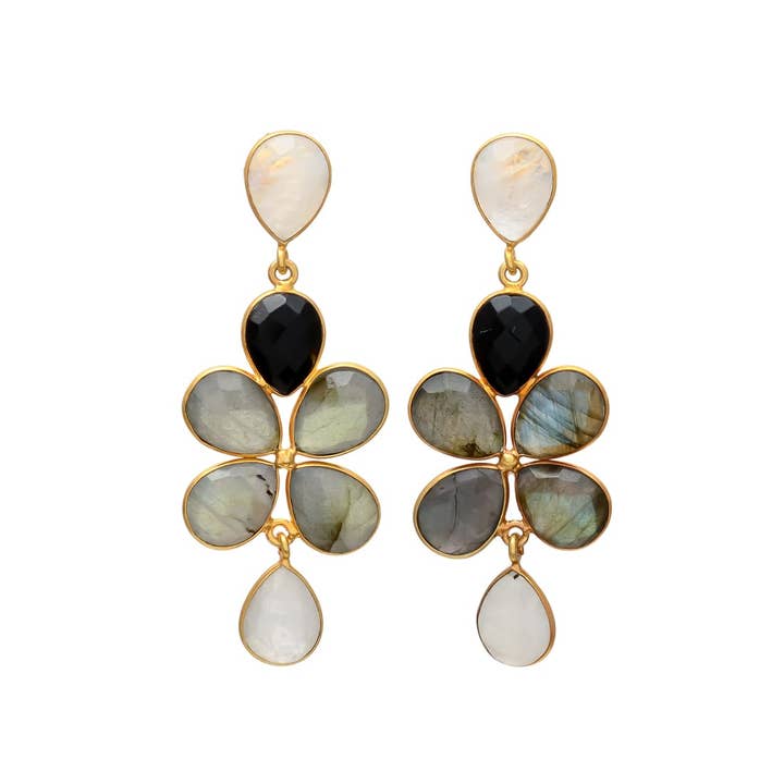 Madrid Luna, Black and Labradorite Stone Earrings for wholesale by Mestiza Joyas