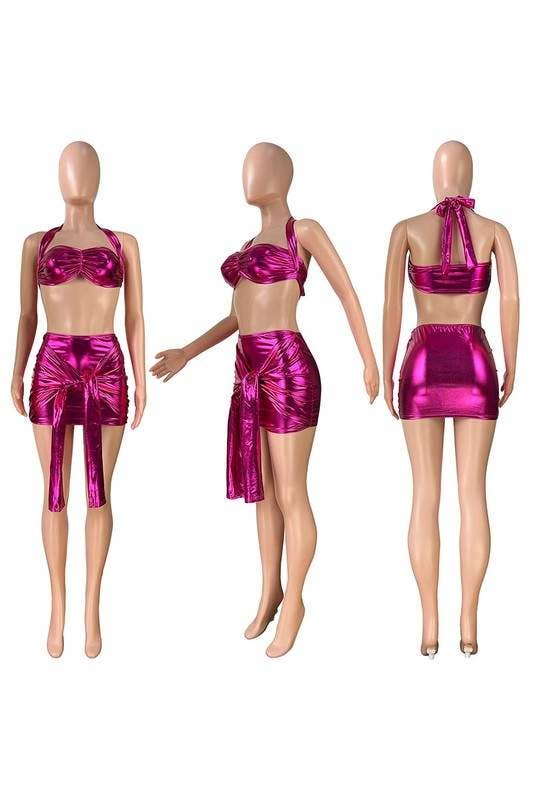 Fashion Combination – Conjunto de top e saia - Mulher por atacado – conjunto mini saia metálica7