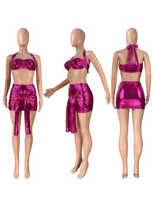 Fashion Combination – Conjunto de top e saia - Mulher por atacado – conjunto mini saia metálica7