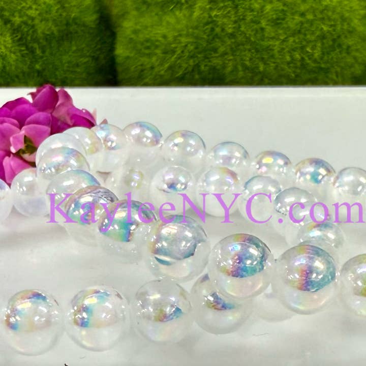 KayleeNYC - Wholesale Beaded Bracelet - Angel Aura Selenite 8mm 7.5” Stretch Bracelet2