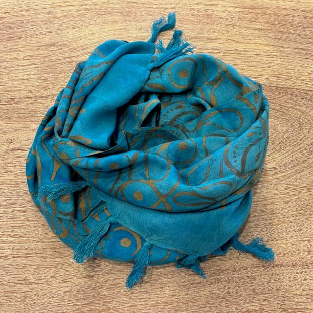 Asia West - Wholesale Scarf – Women's - Dark Aqua & Tan Swirl Batik Scarf / Rayon 1