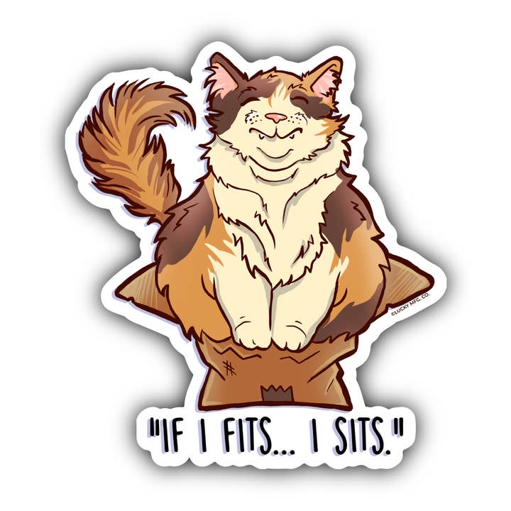 "If I Fits, I Sits" Fat Cat Vinyl Sticker for wholesale by Lucky Mfg. Co.
