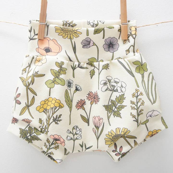 Pantalones cortos - Pantalones cortos de algodón y elastano para bebés y niños pequeños, flores silvestres para venta al por mayor de Willbirdbaby