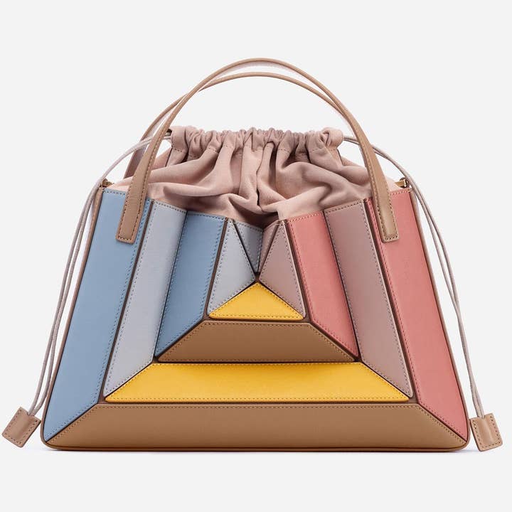 ACCITY - Wholesale Top Handle Bag - Women's - CONTRAST COLOR PATCHWORK DRAWSTRING HANDBAG_CWAB1928