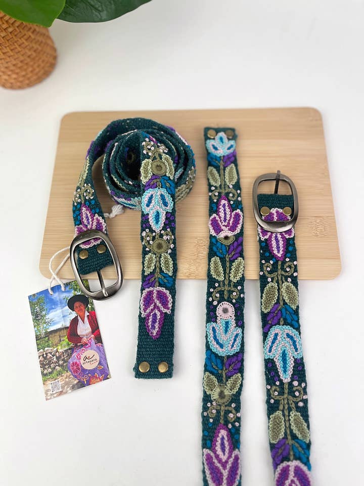 Plum Bloom Skinny Embroidered Belt for wholesale by Artesana Love