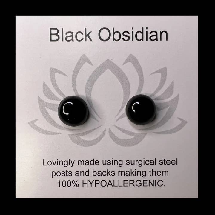 Black Obsidian Gemstone Post Earrings/8mm Cabochon for wholesale by bits of inspired living