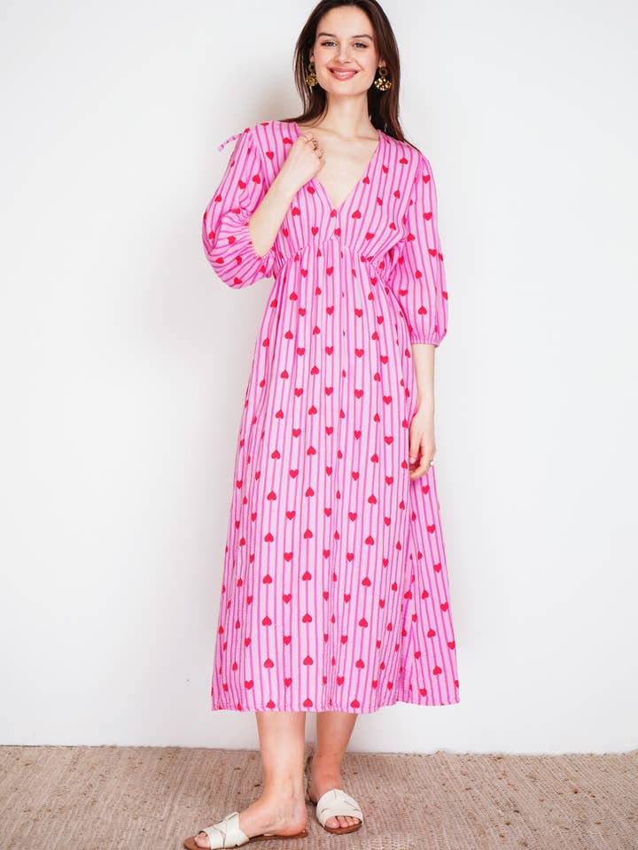 NOELINE - Wholesale Dress - Women's - Printed cotton gauze dress 2394-HEART