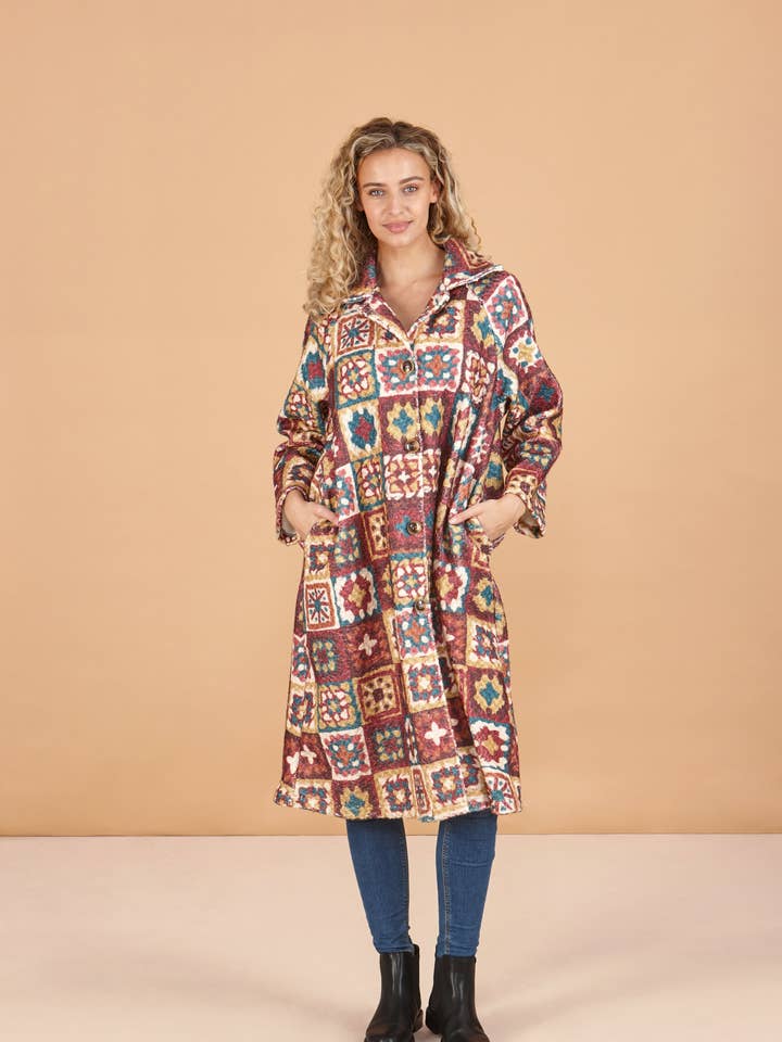 Manteau imprimé longueur genou avec poches pour la vente par inara