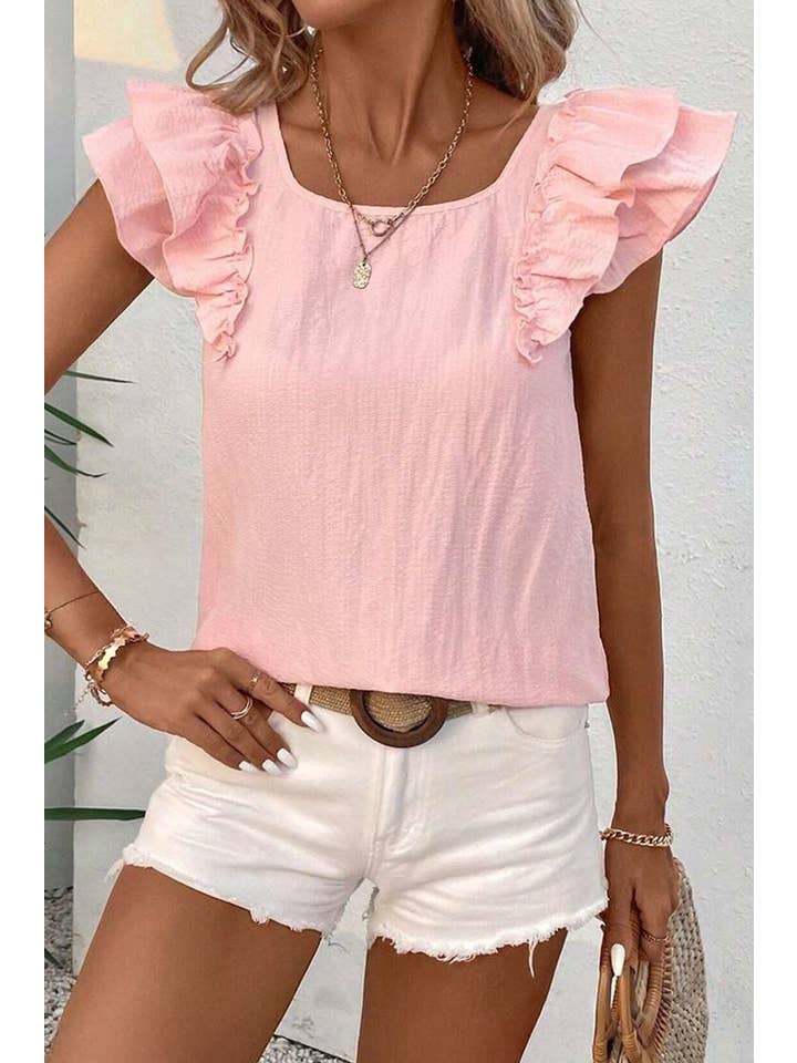 Our Home to Yours Candles & Gifts - Wholesale Blouse - Women's - Gossamer Pink Textured Bow Knot Butterfly Sleeve Blouse