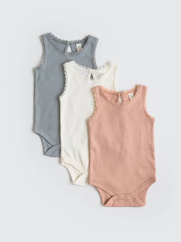 Colored Organics - Wholesale Bodysuit (Non-Footed) - Baby - Organic Baby Luna Lace Bodysuit - Coconut
