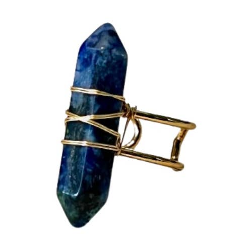 Anillo de obelisco ajustable dorado con piedras preciosas de sodalita para venta al por mayor de Moon Child